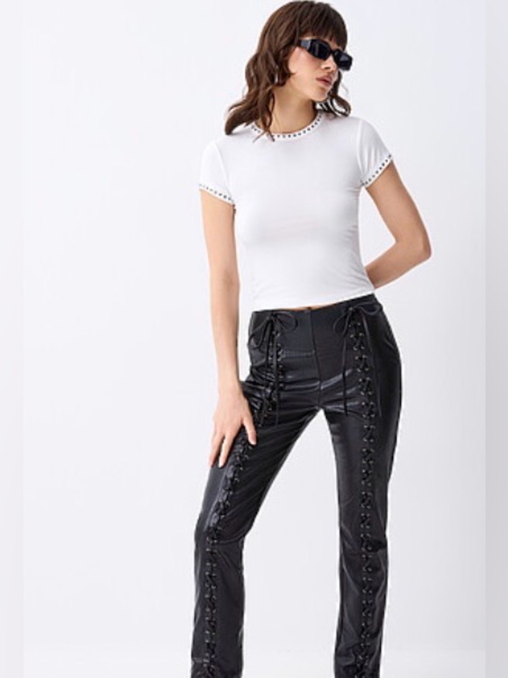 Emory park NEW black lace-up faux leather pants